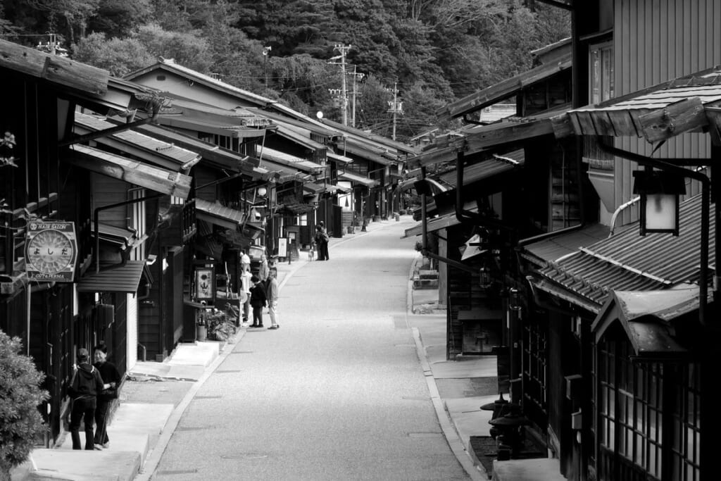 An old street lined with wooden houses